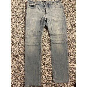 Zanerobe Mens Skinny Fit Denim Jeans 38X32 Light Denim Knee Panel Design Button